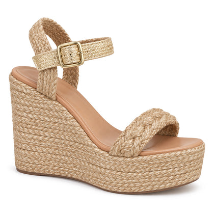 Sandalia de Plataforma en Yute con Hebilla Dorada para Mujer