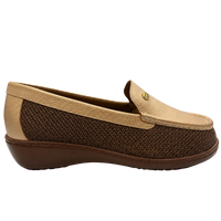 Mocasín Rómulo Combinado Textil y Cuero Bronce para Mujer — Ref. 3791