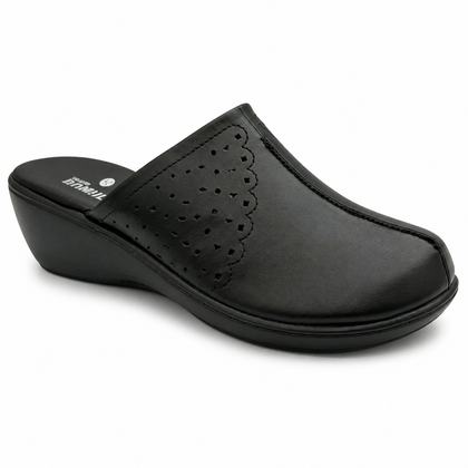 Sueco Rómulo en Cuero Negro para Mujer — Ref. 3675