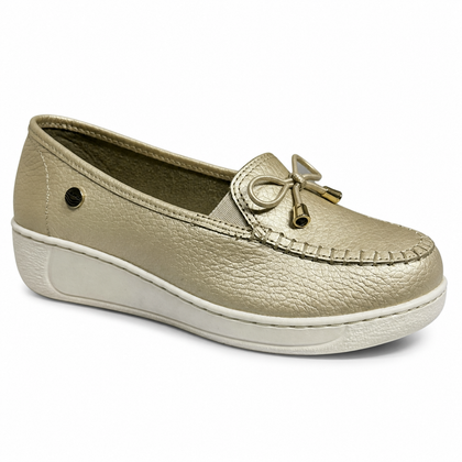 Mocasín Rómulo en Cuero Dorado para Mujer — Ref. 3885