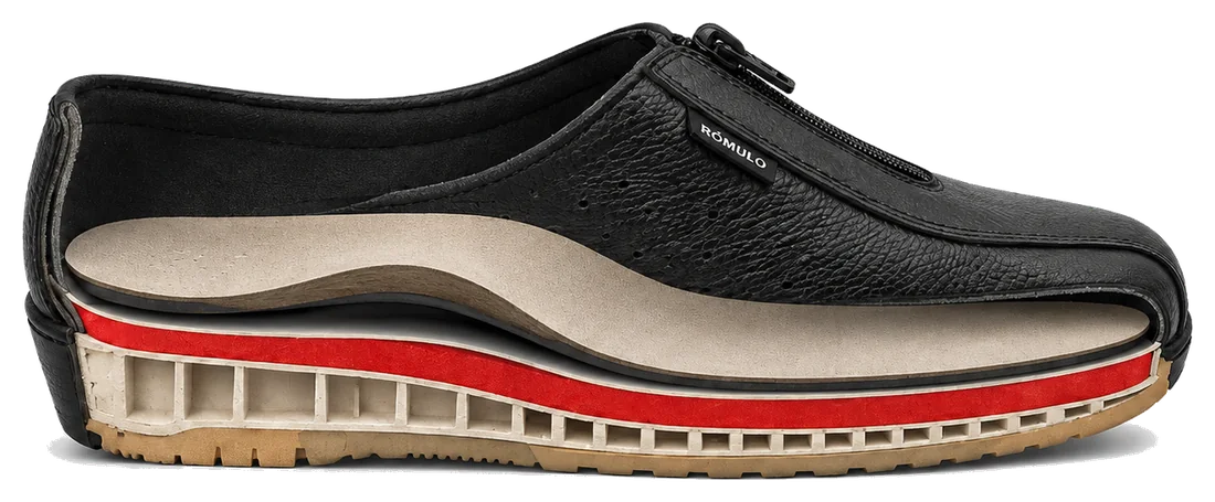 Corte de un zapato Rómulo: plantilla, cuero y suela