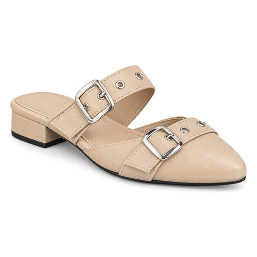 Baleta Destalonada con Doble Hebilla para Mujer – Beige