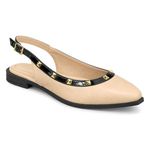 Baleta Destalonada con Taches Dorados para Mujer – Beige