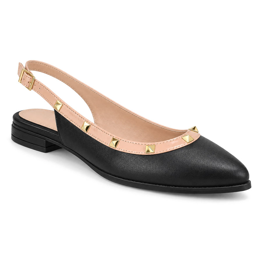 Baleta Destalonada con Taches Dorados para Mujer – Negro