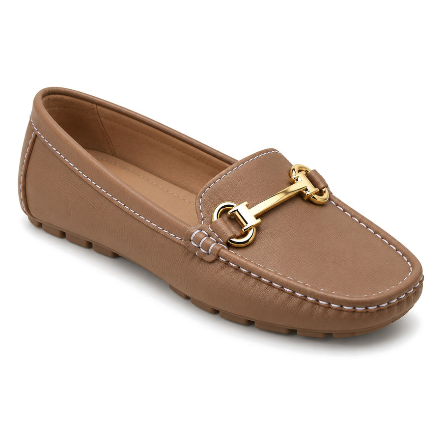 Mocasín con Herraje Dorado para Mujer – Beige