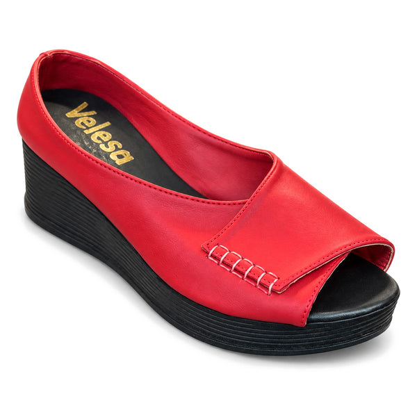 Sandalia Ortopédica de Cuña con Velcro para Mujer – Rojo