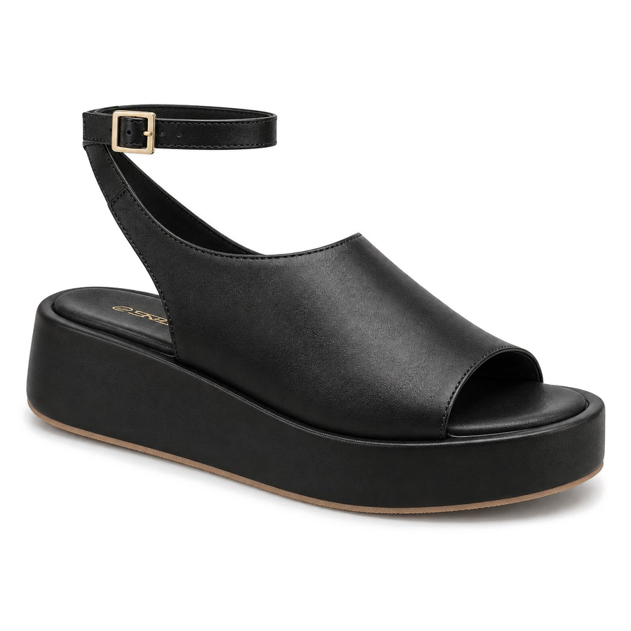 Sandalia de Plataforma con Correa al Tobillo para Mujer – Negro