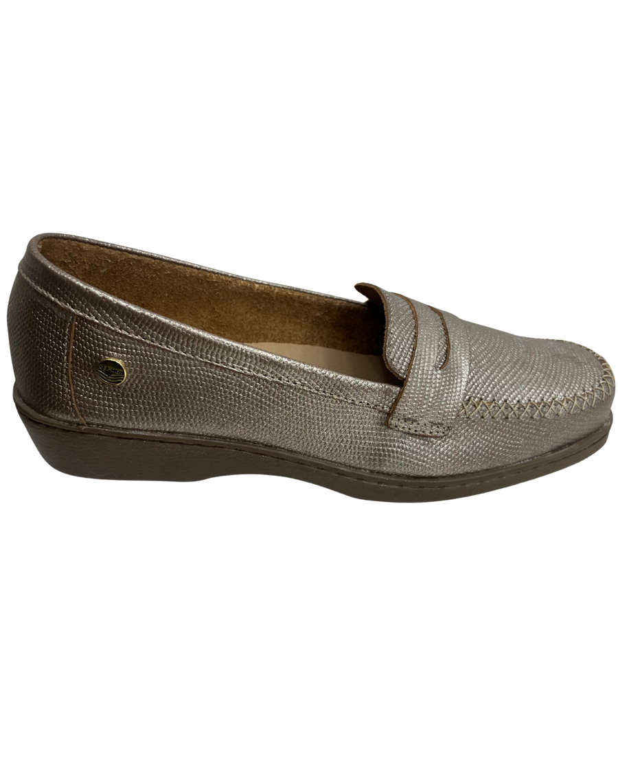 Mocasín Rómulo en Cuero Peltre para mujer