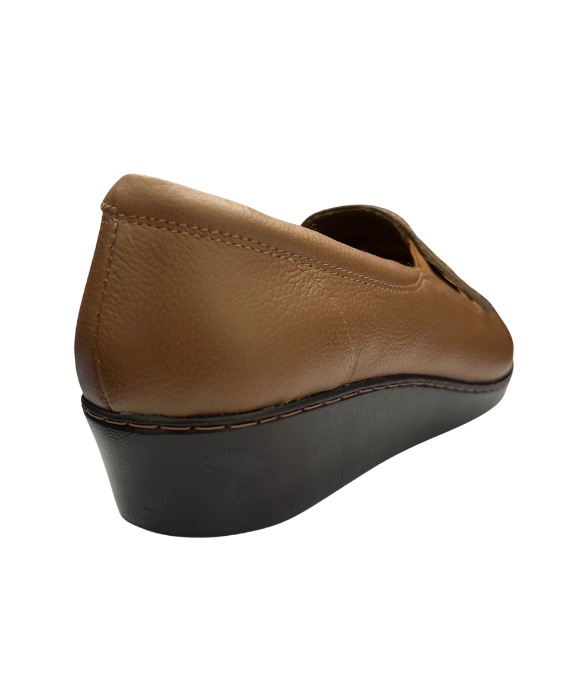 Mocasín Rómulo de Cuña Acolchado en Cuero Miel para Mujer 3690