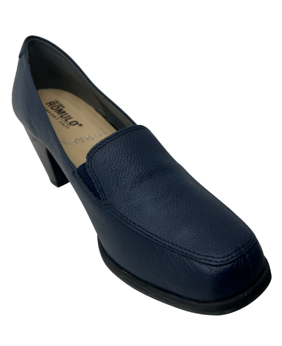 Zapato de Tacón Rómulo tipo Mocasín en Cuero Azul para Mujer 4446
