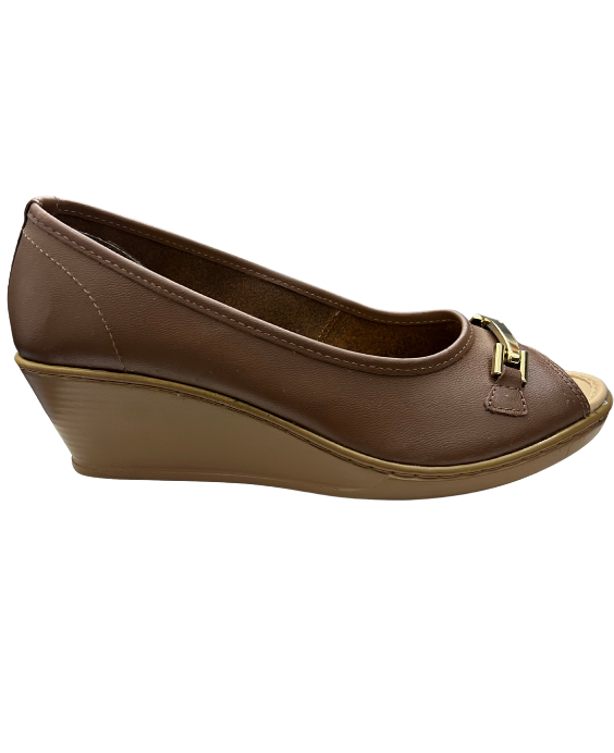 Zapato de Cuña Despuntado Rómulo en Cuero Miel para Mujer 5943