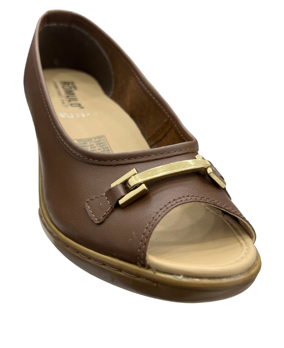 Zapato de Cuña Despuntado Rómulo en Cuero Miel para Mujer 5943