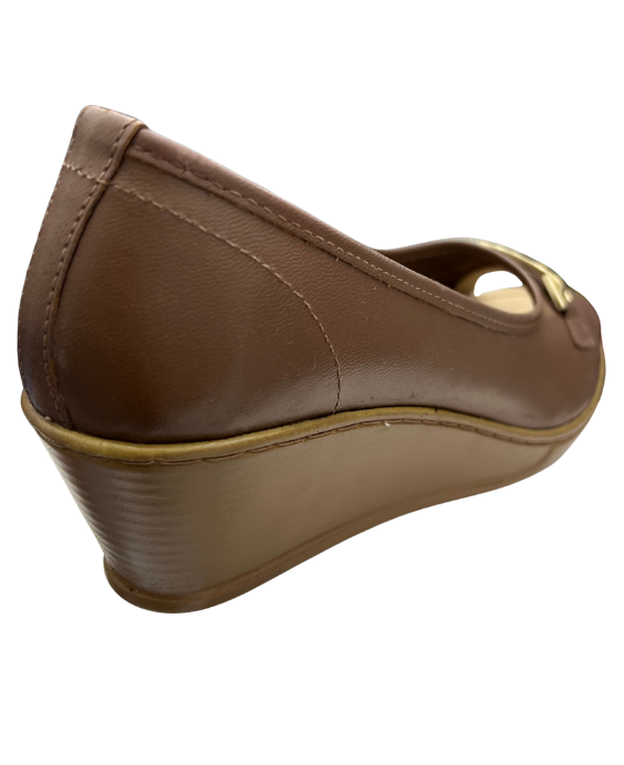 Zapato de Cuña Despuntado Rómulo en Cuero Miel para Mujer 5943