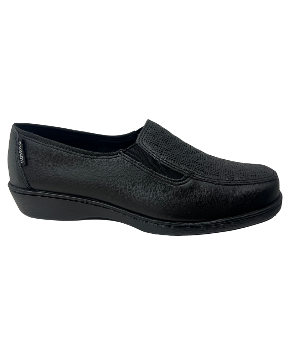 Mocasín Rómulo con Textura en Cuero Negro para Mujer 2511