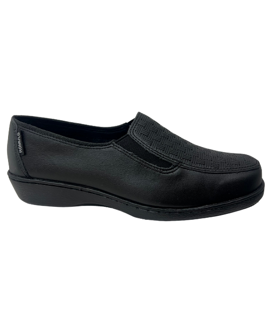 Mocasín Rómulo con Textura en Cuero Negro para Mujer 2511