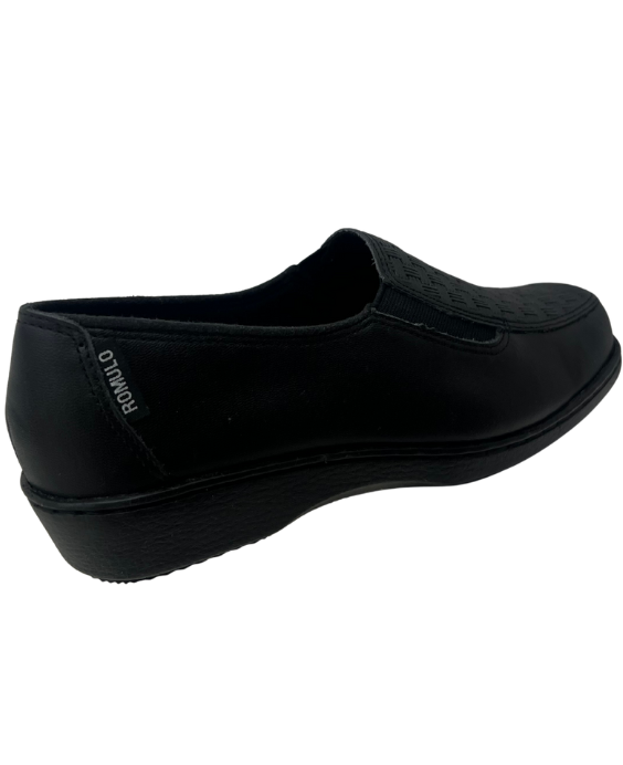 Mocasín Rómulo con Textura en Cuero Negro para Mujer 2511