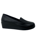 Mocasín Rómulo de Cuña en Cuero Negro para Mujer 1051