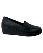 Mocasín Rómulo de Cuña en Cuero Negro para Mujer 1051