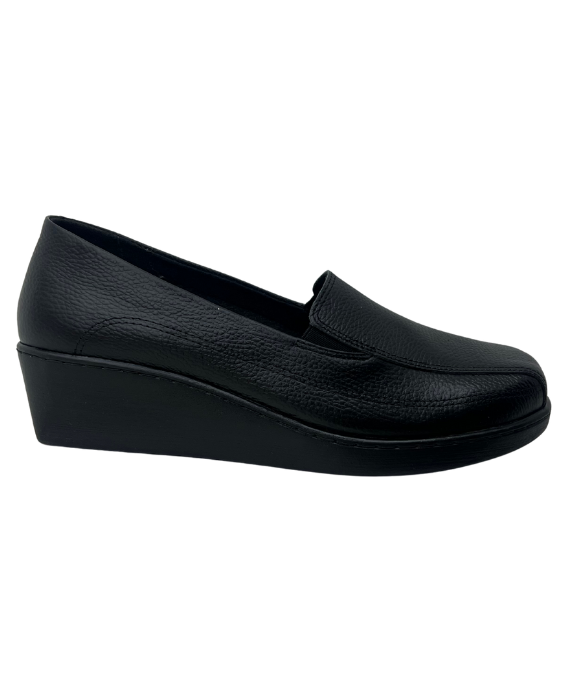 Mocasín Rómulo de Cuña en Cuero Negro para Mujer 1051