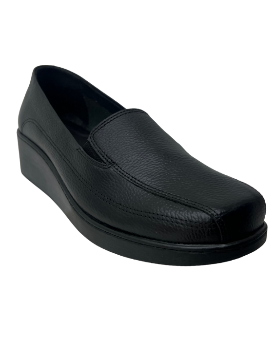 Mocasín Rómulo de Cuña en Cuero Negro para Mujer 1051