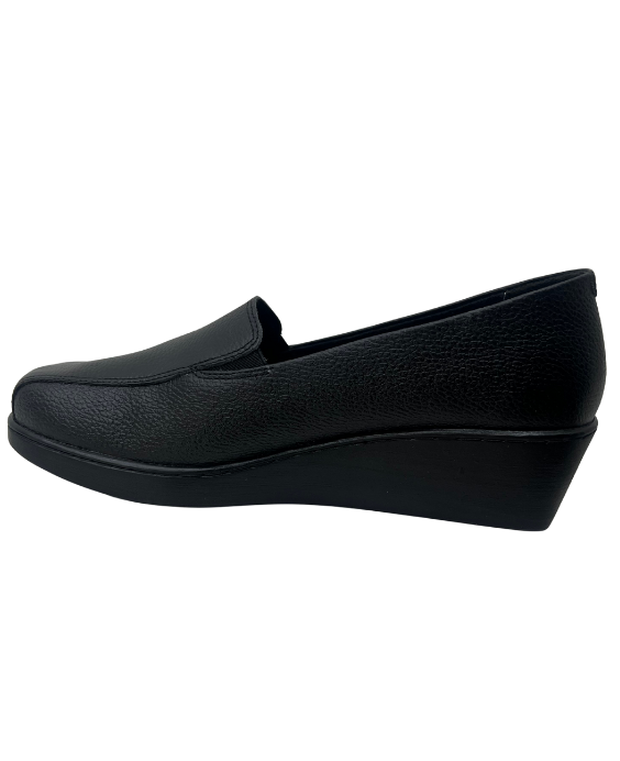 Mocasín Rómulo de Cuña en Cuero Negro para Mujer 1051