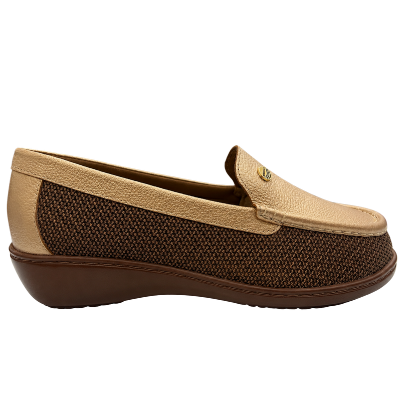 Mocasín Rómulo Combinado Textil y Cuero Bronce para Mujer — Ref. 3791