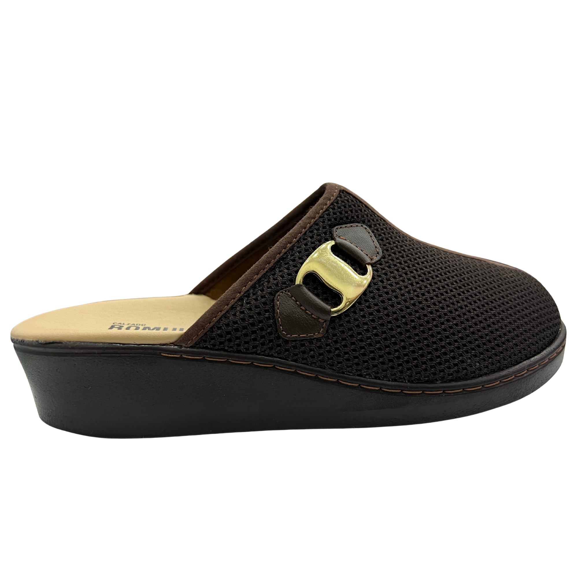 Zapato Rómulo Combinado Textil y Cuero Café para Mujer — Ref. 3054
