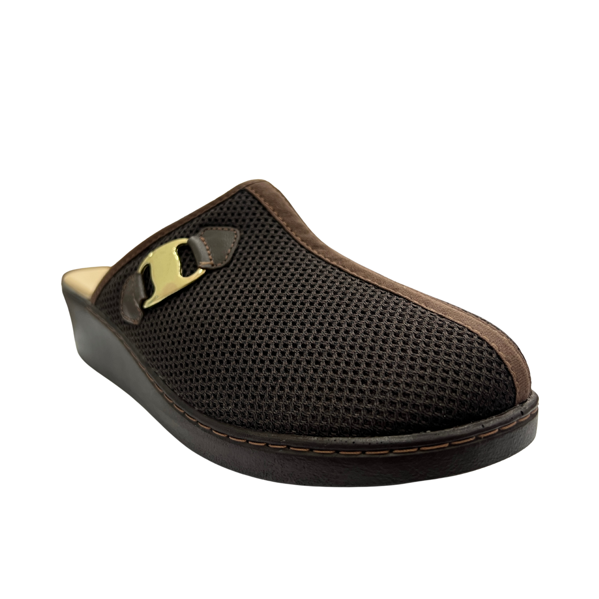 Zapato Rómulo Combinado Textil y Cuero Café para Mujer — Ref. 3054