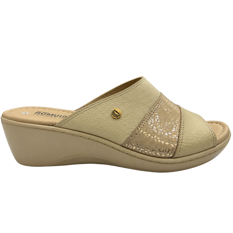 Sandalia Rómulo de Tacón en Cuero Dorado para Mujer — Ref. 5029