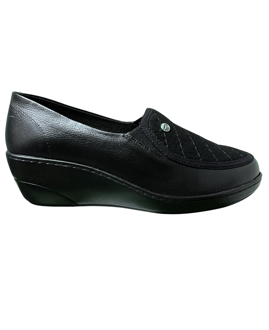 Mocasín Rómulo Cuero y Textil Negro Negro para mujer