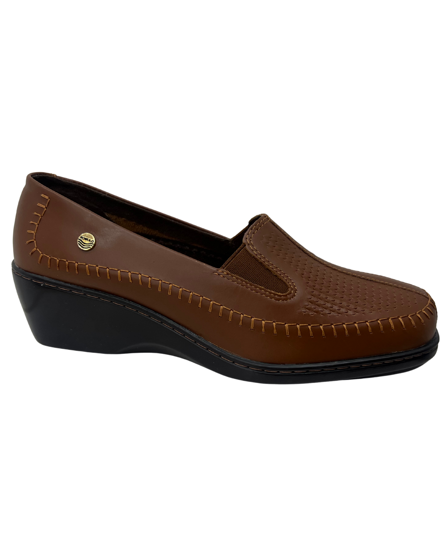 Mocasín Rómulo en Cuero Miel Cafe para mujer