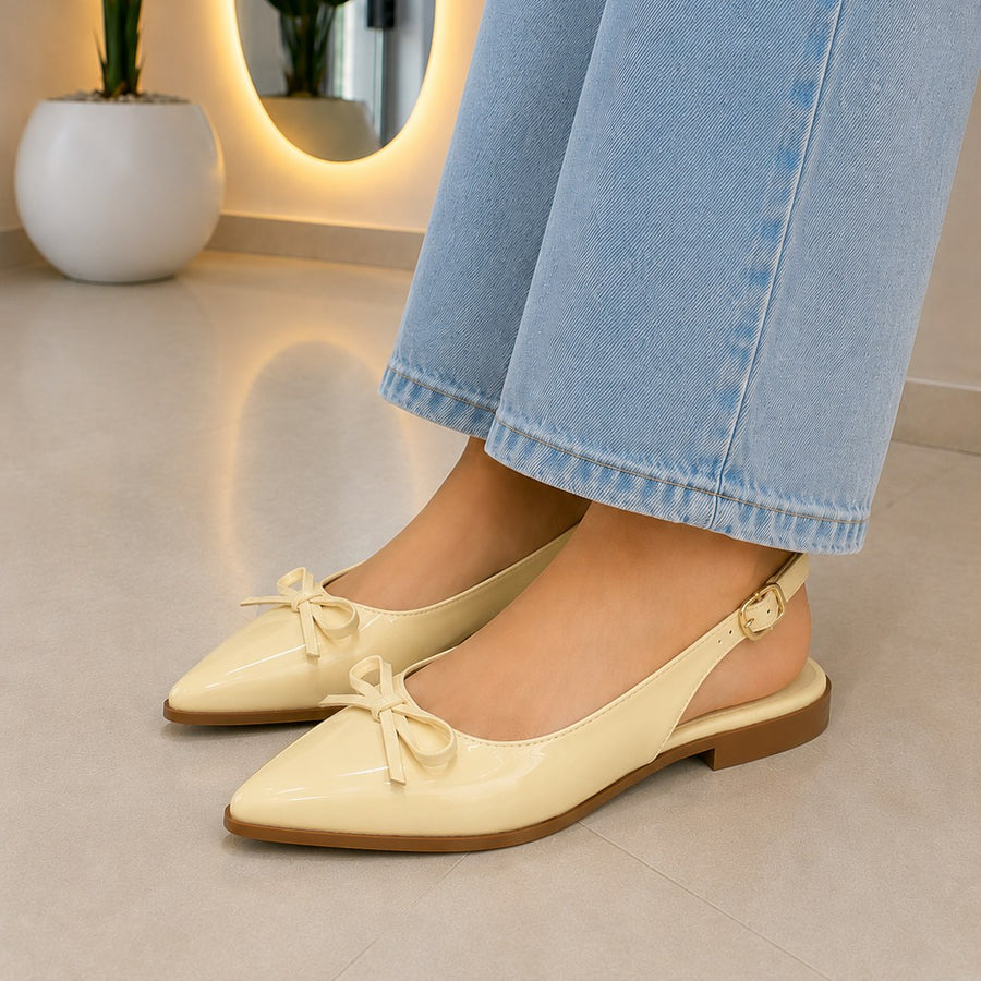 Baleta Destalonada en Charol con Moño para Mujer – Amarillo