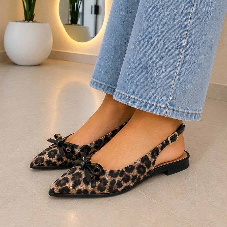 Baleta Destalonada en Charol con Moño para Mujer – Animal print