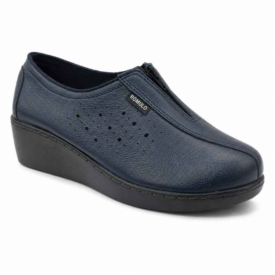 Botín Rómulo en Cuero Azul Navy para Mujer — Ref. 0875
