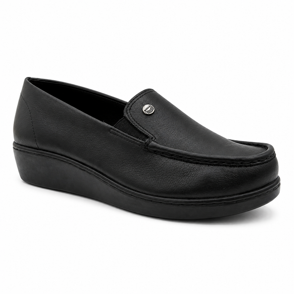 Mocasín Rómulo en Cuero con Elástico para Mujer — Ref. 2117 — Negro