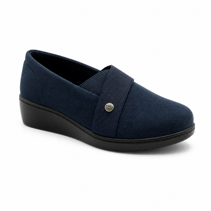 Mocasín Rómulo en Chamois para Mujer — Azul o Negro, Ref. 3106