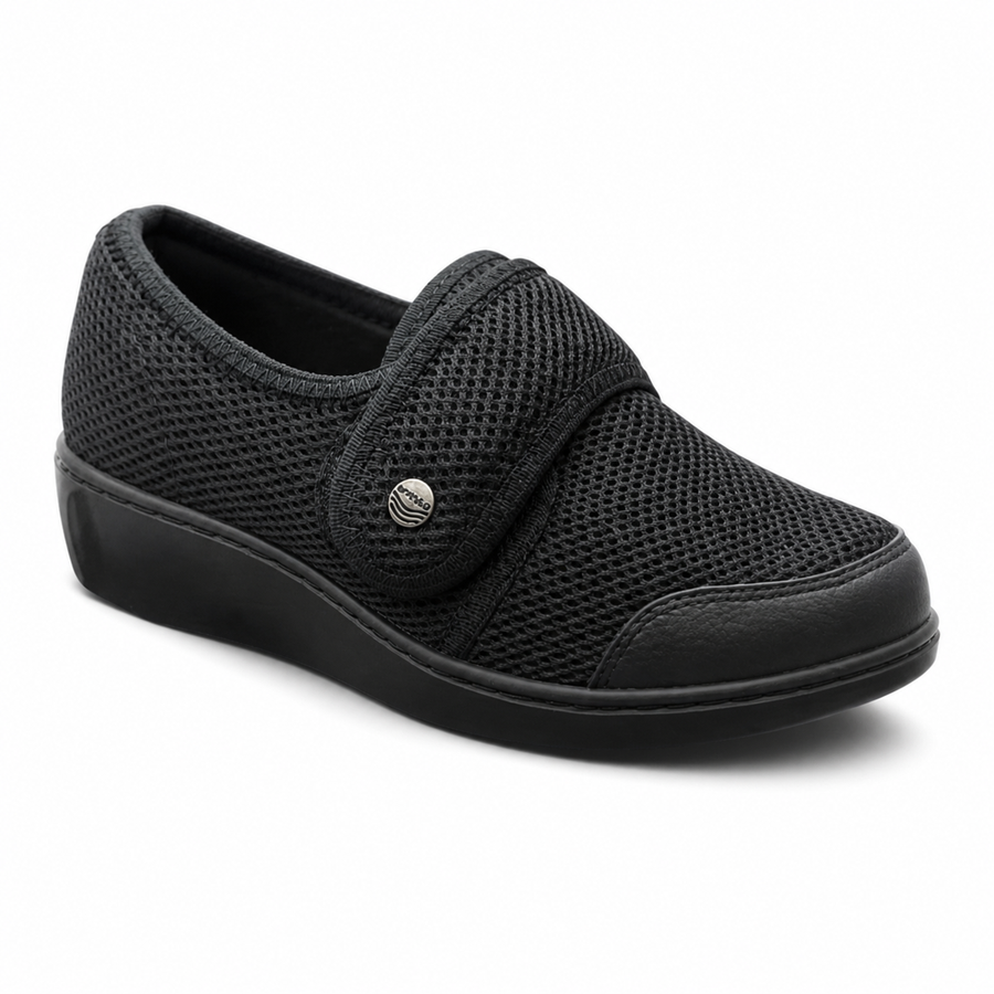 Mocasín Rómulo Ajustable en Textil y Cuero para Mujer — Ref. 3183 — Negro