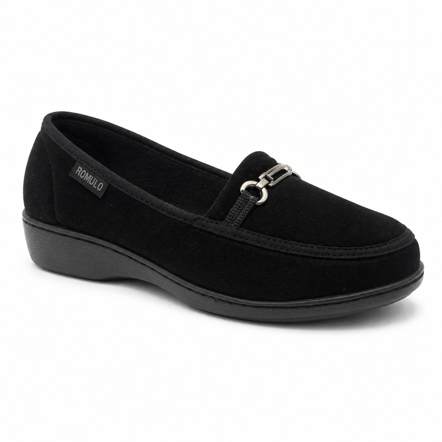 Mocasín Rómulo en Gamuza y Textil para Mujer — Ref. 3596 — Negro