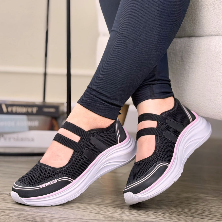 Mafalda Deportiva de Doble Elástico para Mujer – Negro x rosado