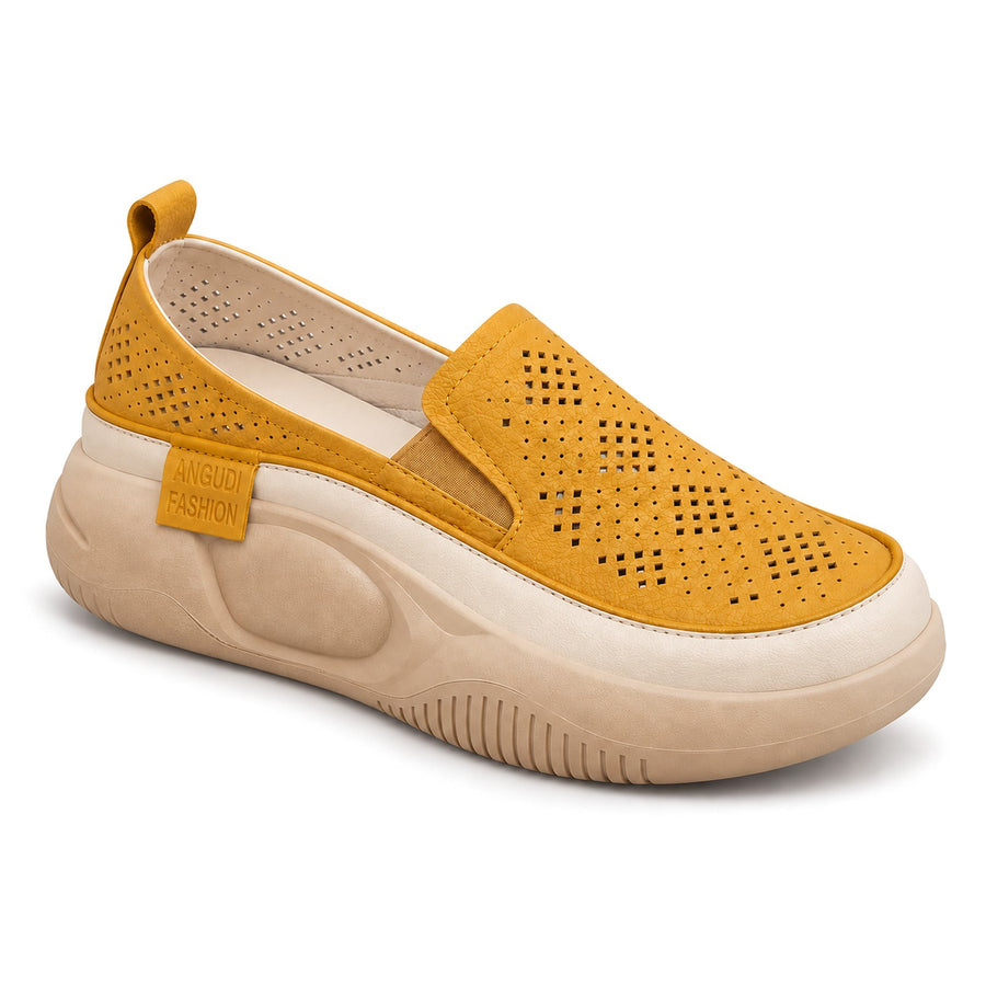 Mocasín Ortopédico Perforado para Mujer – Mostaza