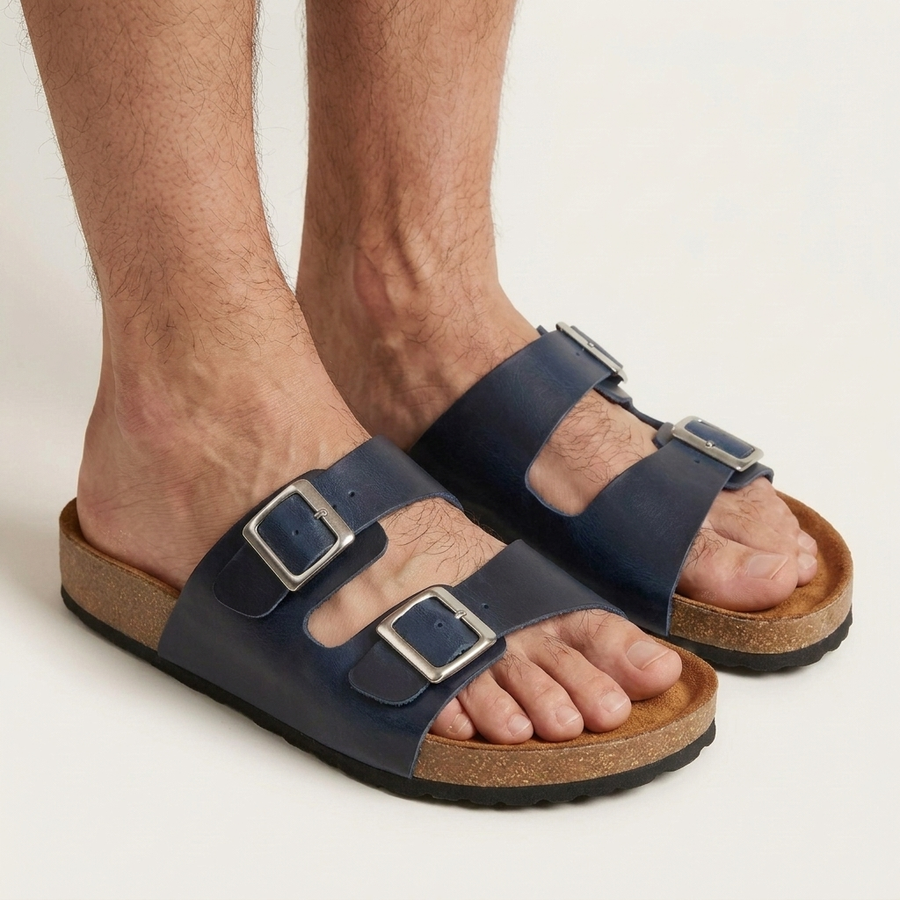 Sandalias de Cuero con Doble Hebilla para Hombre — Plantilla Anatómica