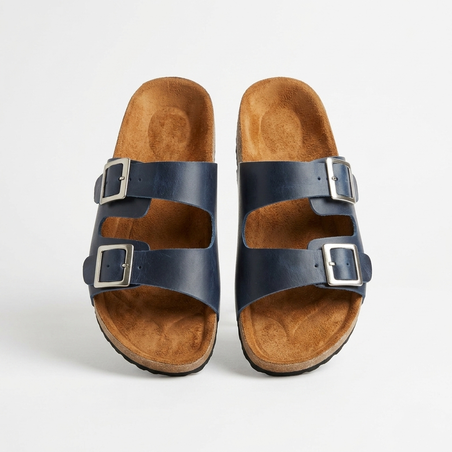 Sandalias de Cuero con Doble Hebilla para Hombre — Plantilla Anatómica