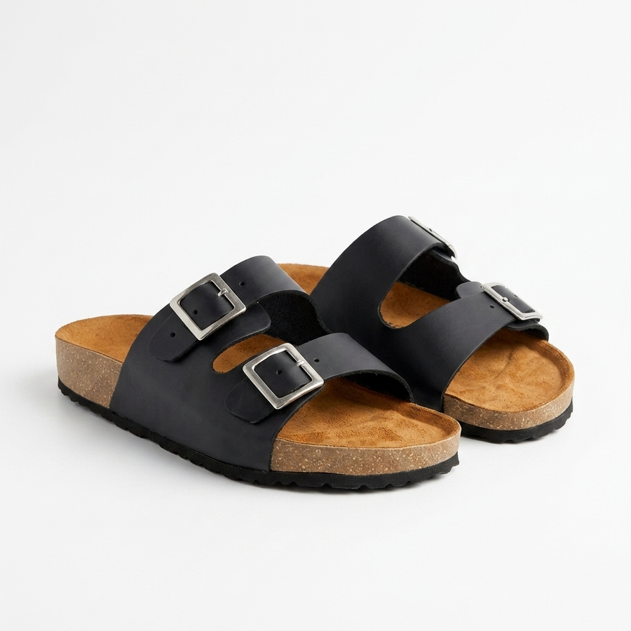 Sandalias de Cuero con Doble Hebilla para Hombre — Plantilla Anatómica