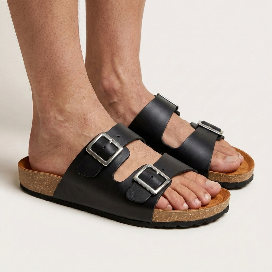 Sandalias de Cuero con Doble Hebilla para Hombre — Plantilla Anatómica