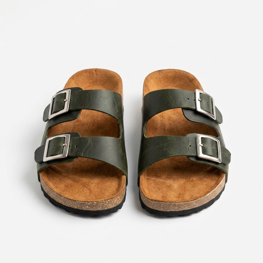 Sandalias de Cuero con Doble Hebilla para Hombre — Plantilla Anatómica