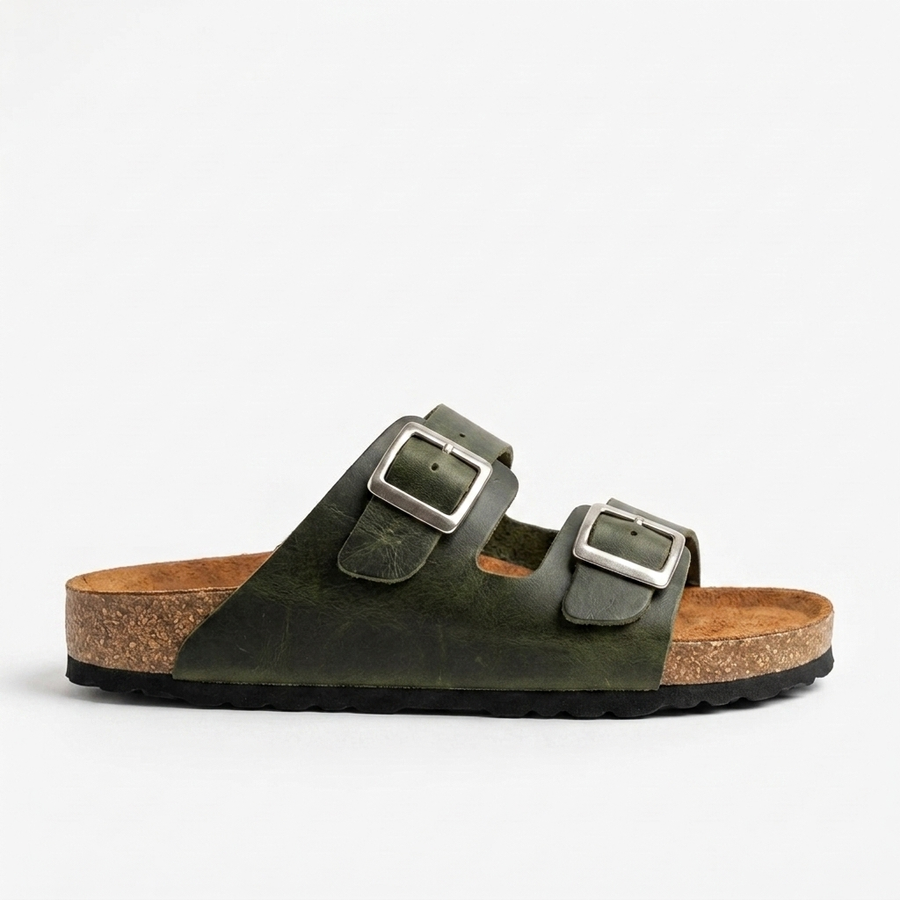 Sandalias de Cuero con Doble Hebilla para Hombre — Plantilla Anatómica