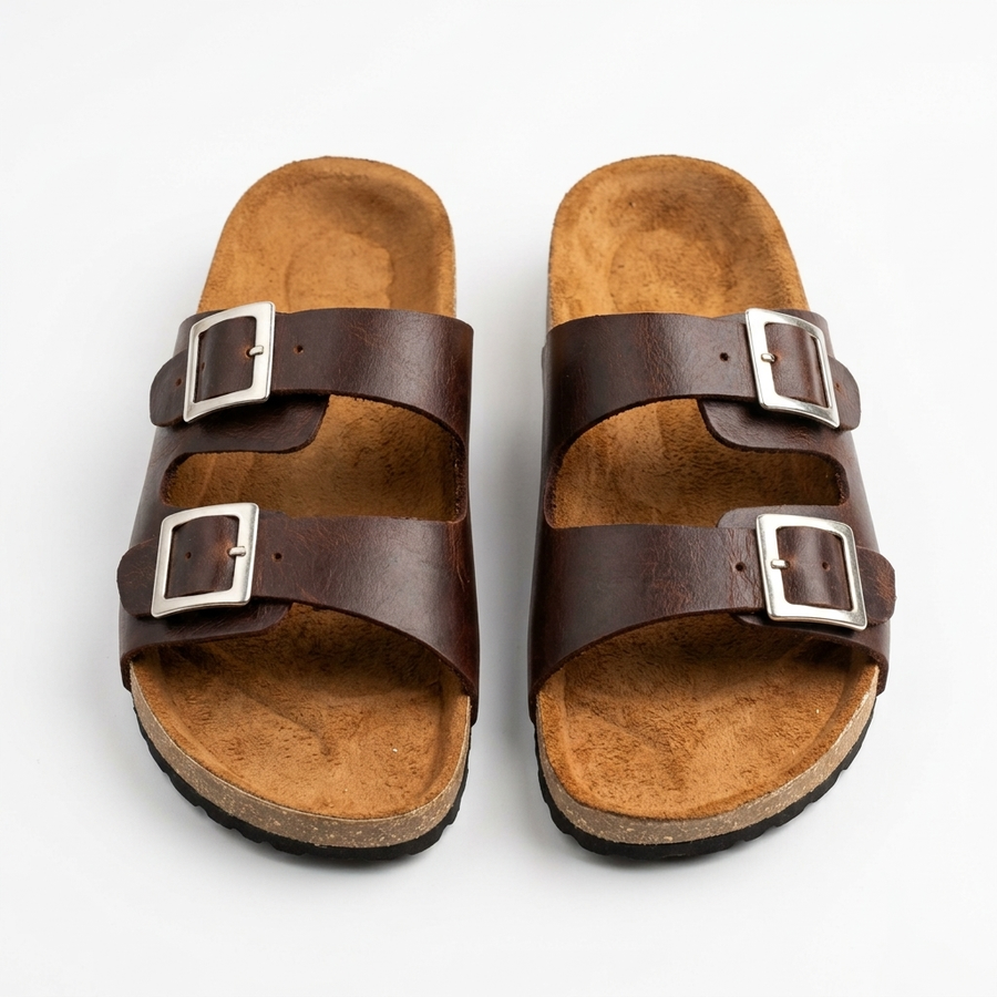 Sandalias de Cuero con Doble Hebilla para Hombre — Plantilla Anatómica