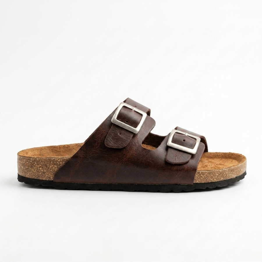Sandalias de Cuero con Doble Hebilla para Hombre — Plantilla Anatómica