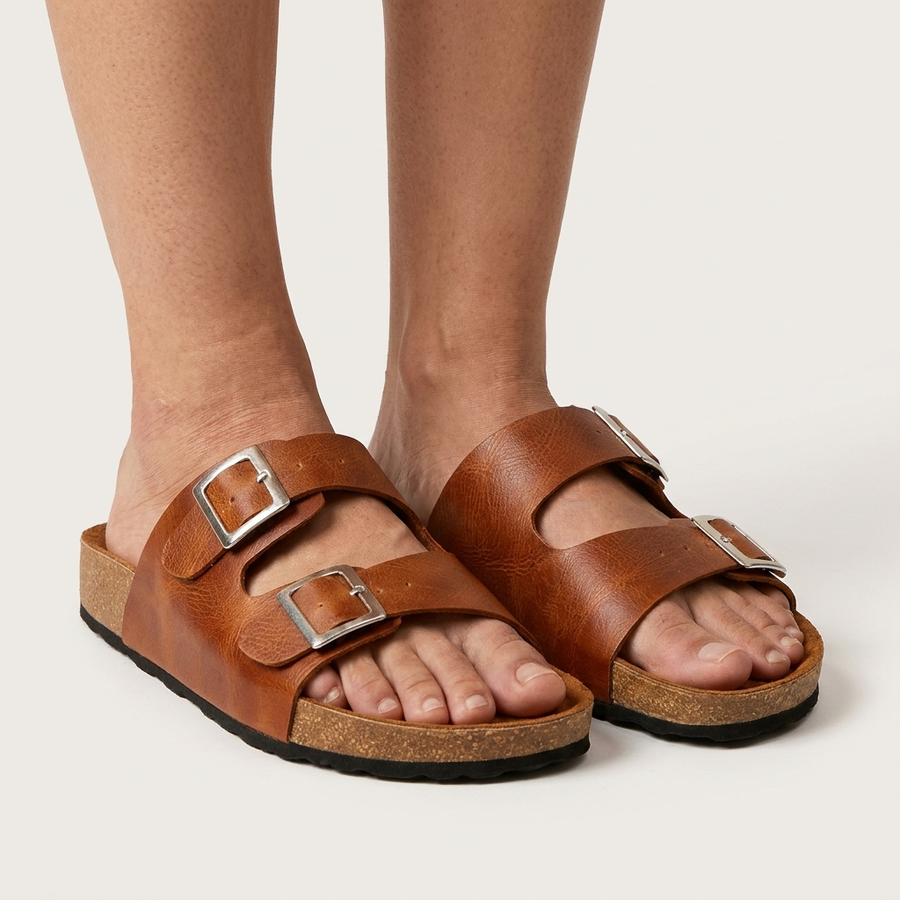 Sandalias de Cuero con Doble Hebilla para Hombre — Plantilla Anatómica