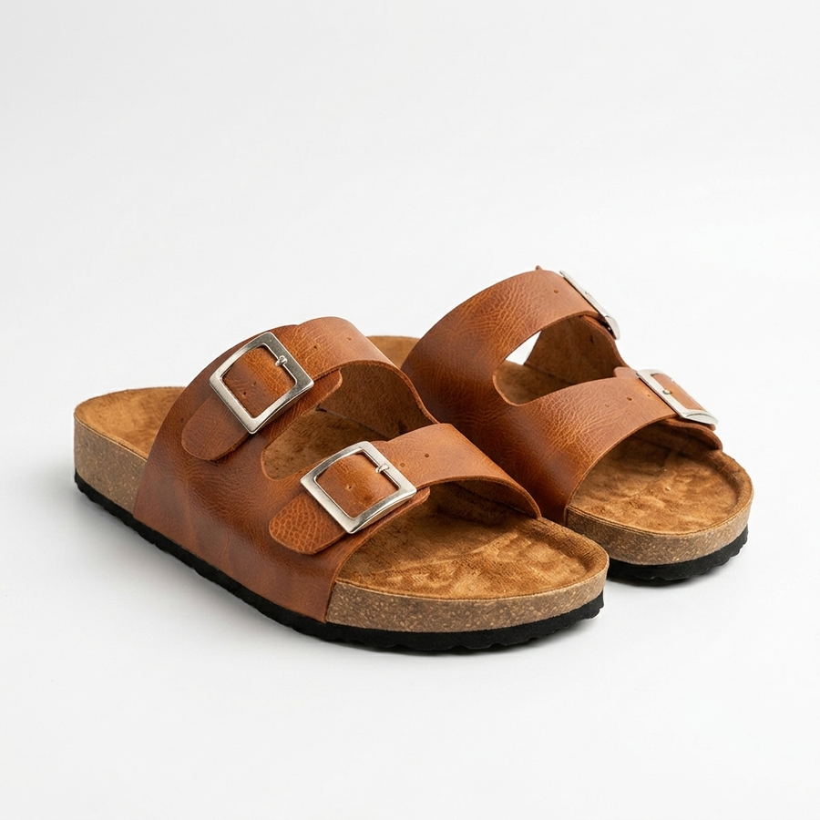 Sandalias de Cuero con Doble Hebilla para Hombre — Plantilla Anatómica